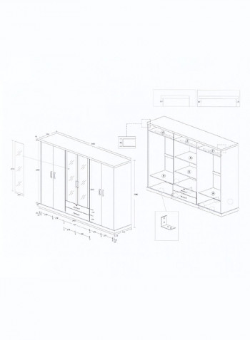 4-Door And 3-Drawer Wardrobe With 2-Mirrors Brown 224 x 214 x 58centimeter