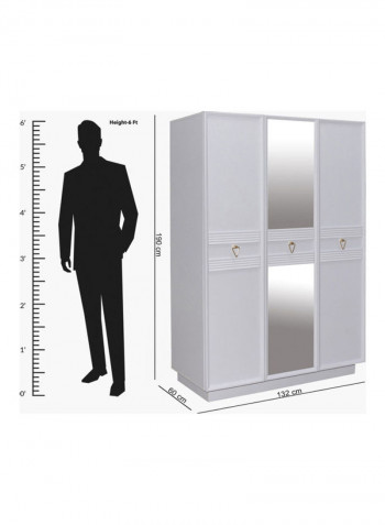 Orchid 3-Door Wardrobe With Mirror White 60x190x132cm