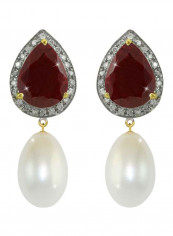 18 Karat Gold Diamond Royal Indian Ruby And Pearl Earrings