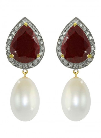 18 Karat Gold Diamond Royal Indian Ruby And Pearl Earrings