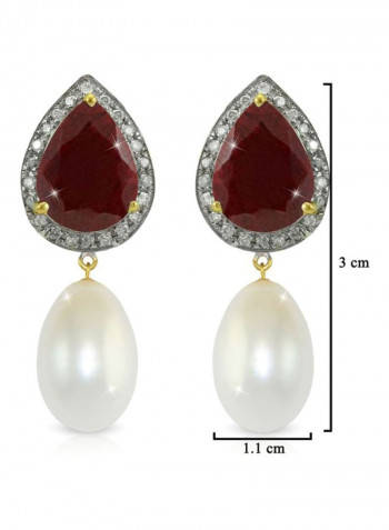 18 Karat Gold Diamond Royal Indian Ruby And Pearl Earrings