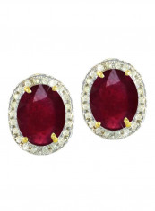 18 Karat Gold 0.24 Carat Diamond Oval Cut Ruby Earrings