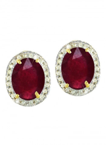 18 Karat Gold 0.24 Carat Diamond Oval Cut Ruby Earrings