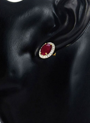 18 Karat Gold 0.24 Carat Diamond Oval Cut Ruby Earrings