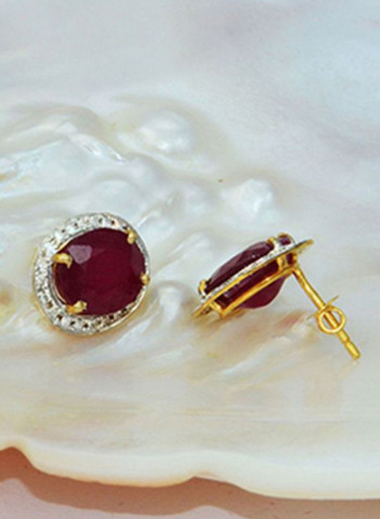 18 Karat Gold 0.24 Carat Diamond Oval Cut Ruby Earrings