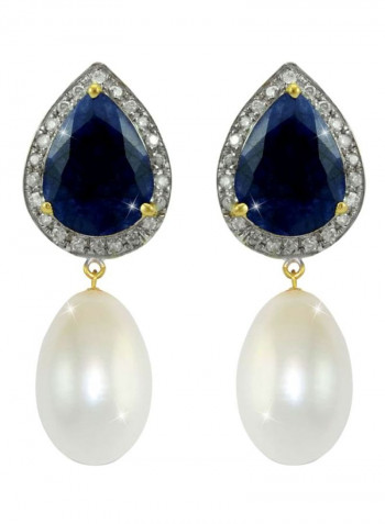 18 Karat Gold 0.24 Ct Diamond Sapphire And Pearl Earrings