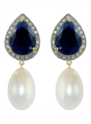 18 Karat Gold 0.24 Ct Diamond Sapphire And Pearl Earrings