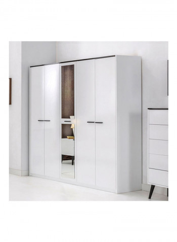 Finland 5-Door Wardrobe With Mirror White/Silver