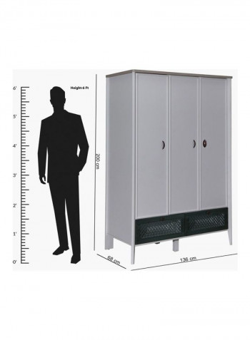 Meknes 3-Door Wardrobe With 2 Drawers White 136x200x68cm
