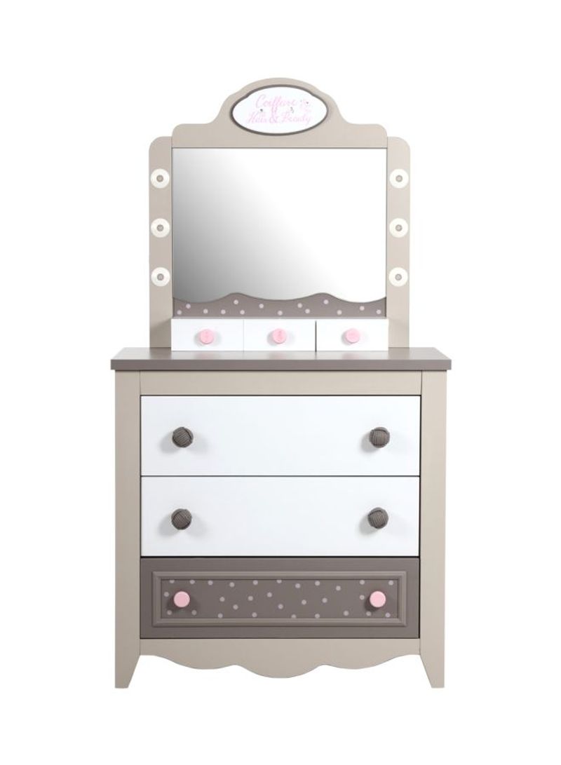 Wooden Dresser With Mirror Beige/Pink/White 82x50x152centimeter