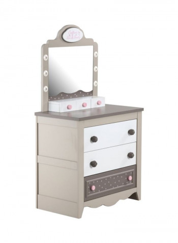 Wooden Dresser With Mirror Beige/Pink/White 82x50x152centimeter