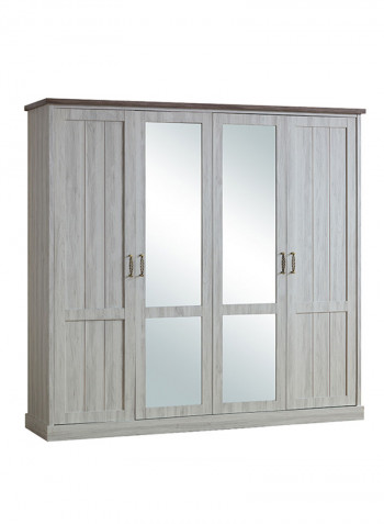 4-Door Emily Wardrobe With Mirror Grey 225x215x58centimeter