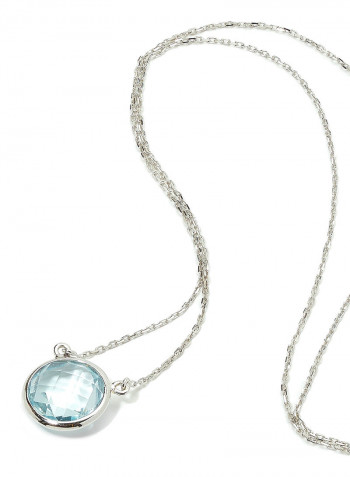 18 Karat White Gold Blue Topaz Single Stone Necklace
