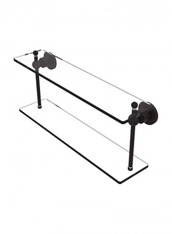 Astor Place Collection Wall Mounted Two-Tiered Glass Shelf Black/Clear 22inch