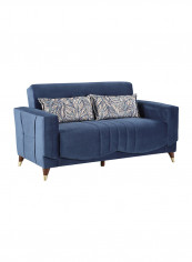 2-Seater Sofa Bed With Cushion And Storage Blue/Brown/Gold