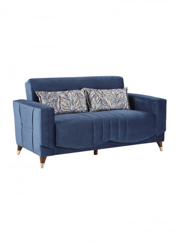 2-Seater Sofa Bed With Cushion And Storage Blue/Brown/Gold