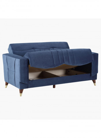 2-Seater Sofa Bed With Cushion And Storage Blue/Brown/Gold