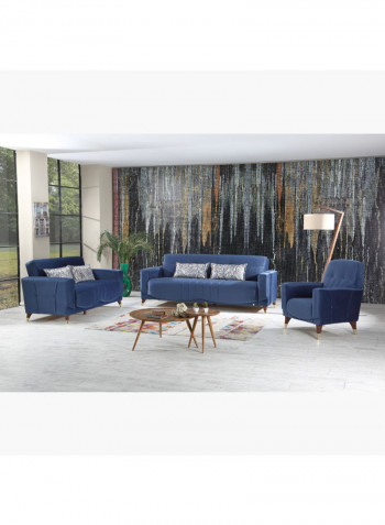 2-Seater Sofa Bed With Cushion And Storage Blue/Brown/Gold