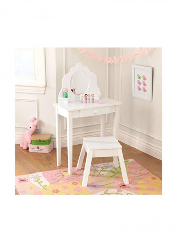 Wooden Vanity And Stool White