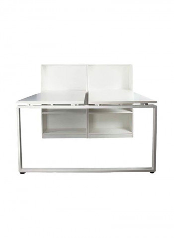 Double Workstation Desk With Side Cabinet Bookcase White