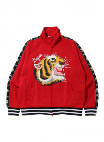 Long Sleeves Tiger Printed Jacket أحمر/ أصفر/ بني