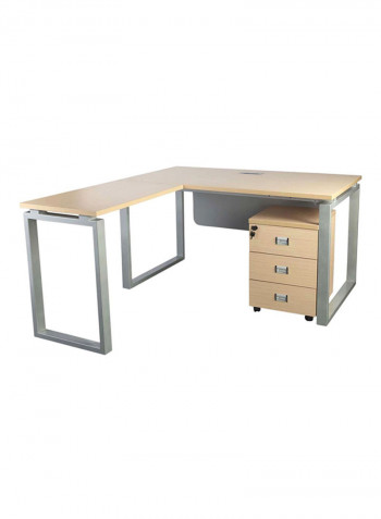 Carre Workstation Desk With Mobile Drawers Brown/Silver 160x75x140centimeter