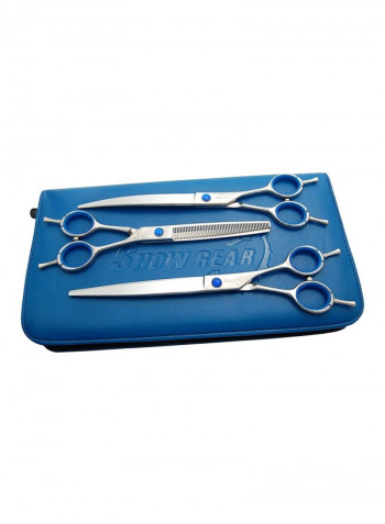 4-Piece Scissor With Case Set Silver/Blue 8inch