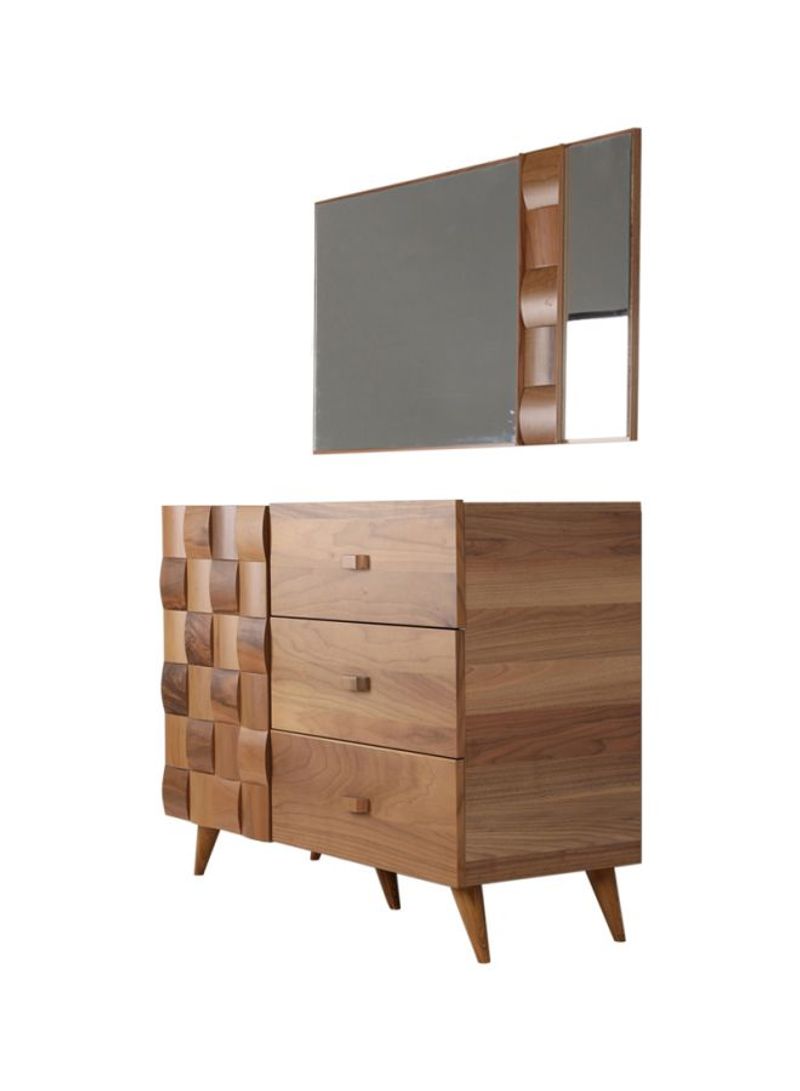 Wooden Caddey Dresser With Mirror Set Brown