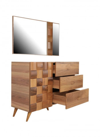 Wooden Caddey Dresser With Mirror Set Brown