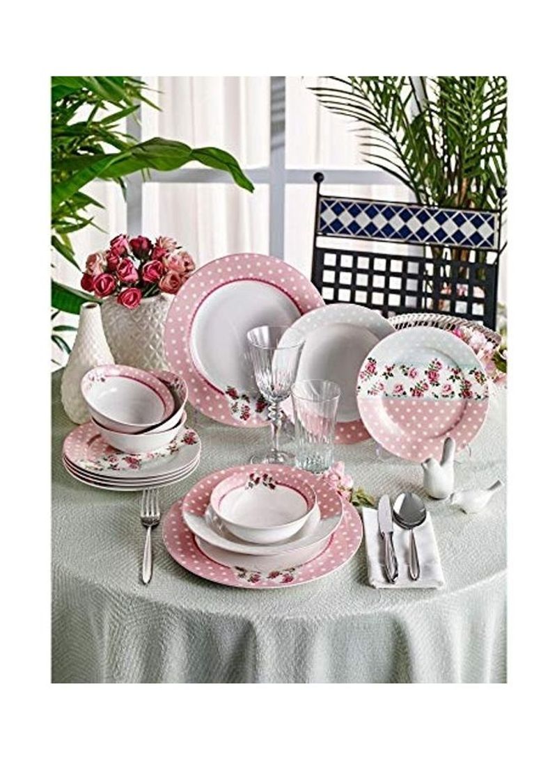 24-Piece Dinnerware Set White/Pink 27cm