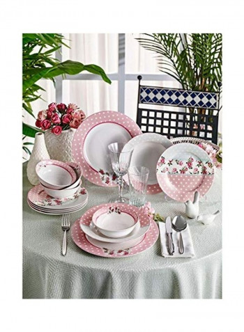 24-Piece Dinnerware Set White/Pink 27cm