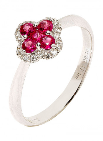 18K White Gold  Diamond & Ruby Studded Ring