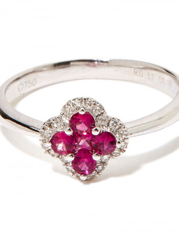 18K White Gold  Diamond & Ruby Studded Ring