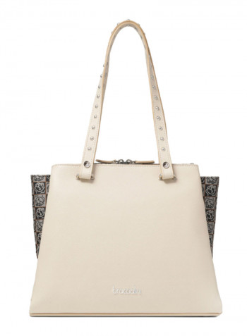 Asia Round Rivet Detail Tote Bag Beige/Black/Grey