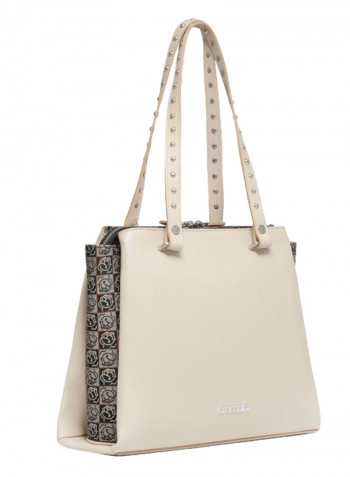 Asia Round Rivet Detail Tote Bag Beige/Black/Grey