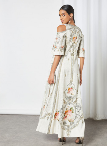 Victorian Jewel Print Dress Off- White