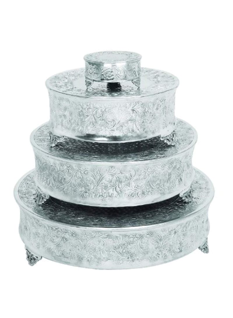 4-Piece Aluminum Cake Stand Silver 22x22x6.5inch
