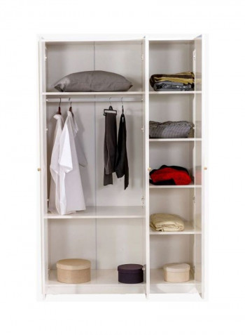 Isabella 3-Door Wardrobe With Mirror White 127x202x63centimeter