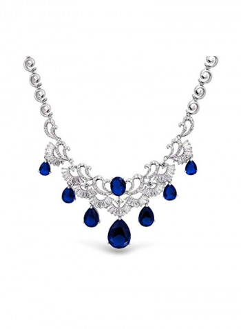 2-Piece Rhodium Plated Brass Cubic Zirconia And Sapphire Studded Jewellery Set