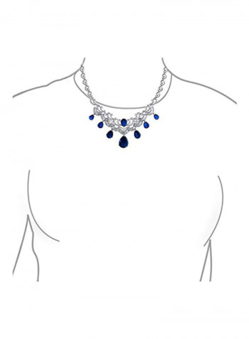 2-Piece Rhodium Plated Brass Cubic Zirconia And Sapphire Studded Jewellery Set