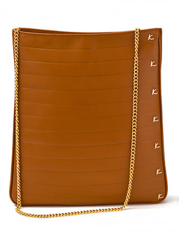 Viva Leather Tote Bag With Chain Brown