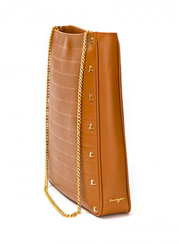 Viva Leather Tote Bag With Chain Brown