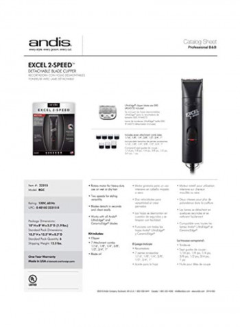 2-Speed Hair Clipper With Detachable Blade Black