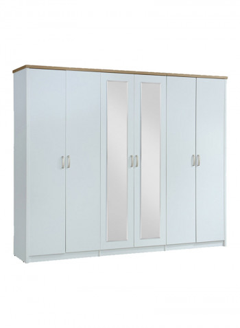 6-Door Wardrobe With 2-Mirrors Multicolour 257 x 214 x 56centimeter