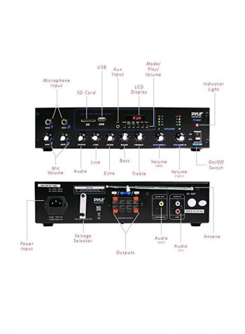 Professional Powered Amplifier And Bluetooth Receiver Stereo Audio System PT506BT Black