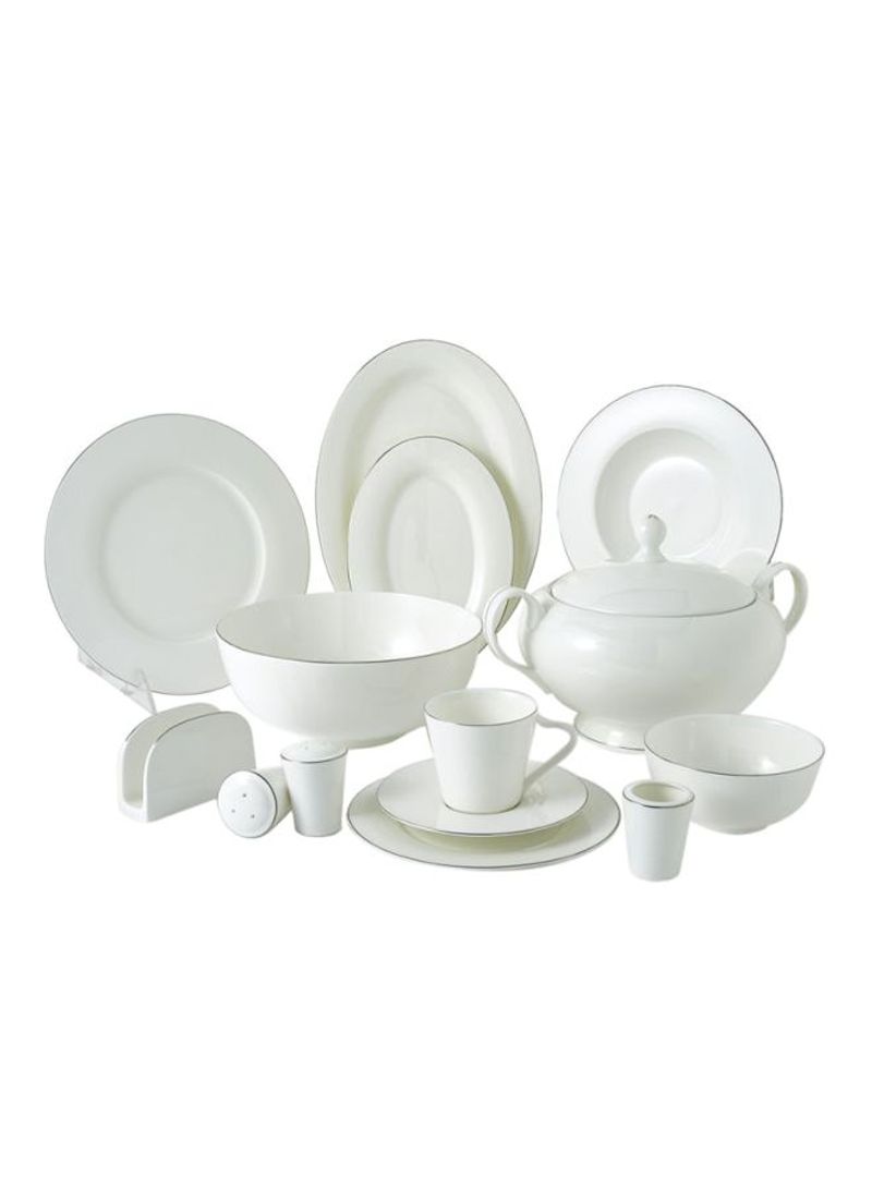 85-Piece Porcelain Dinner Set White/Silver