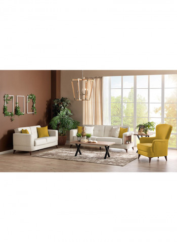 Santiago 2-Seater Textured Sofa Bed With Storage And Cushions Brown/Yellow 105x45x180centimeter