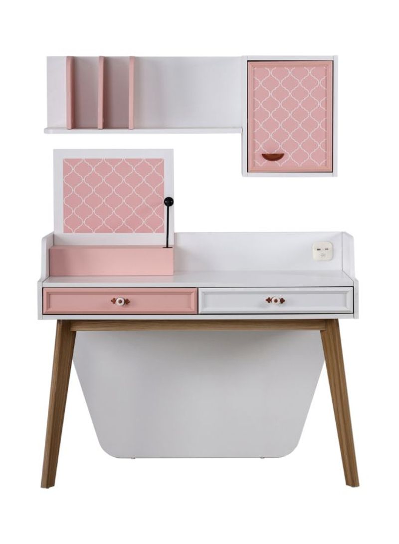 Diana Wooden Study Desk White/Pink/Brown 125x65x140centimeter
