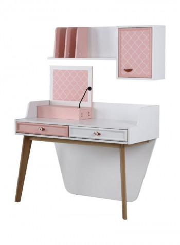 Diana Wooden Study Desk White/Pink/Brown 125x65x140centimeter