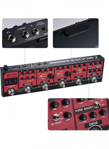 6-in-1 Combined Effect Pedal Boost +Overdrive + Distortion + Modulation + Delay + Reverb Built-in Tuner Tap Tempo With Carry Case